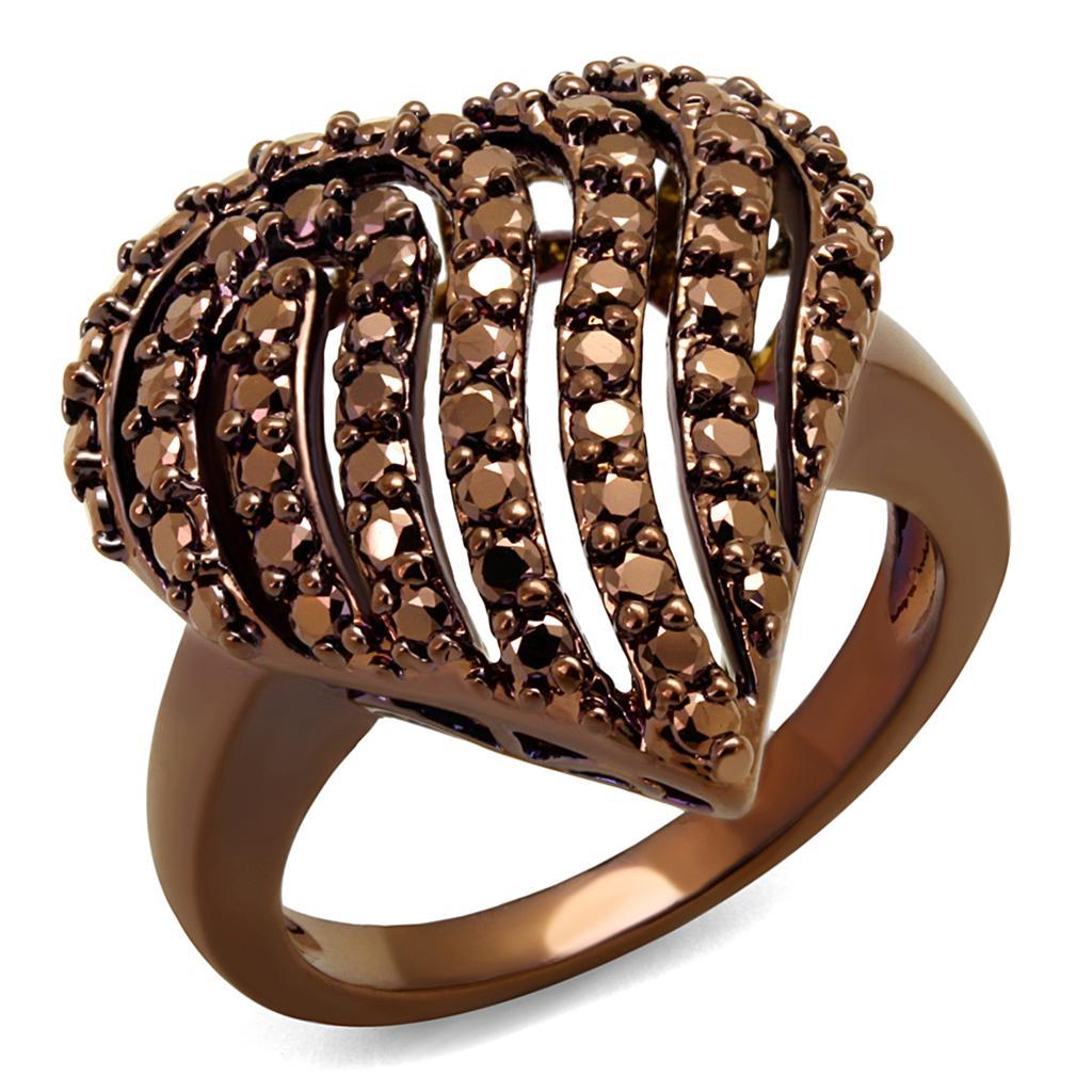 JCE1149 IP Coffee light Brass Ring with AAA Grade CZ  in Light Coffee