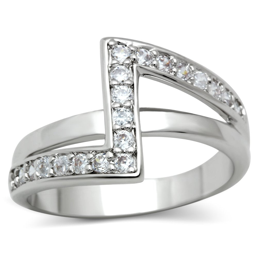 JCE127 Rhodium Brass Ring with AAA Grade CZ  in Clear