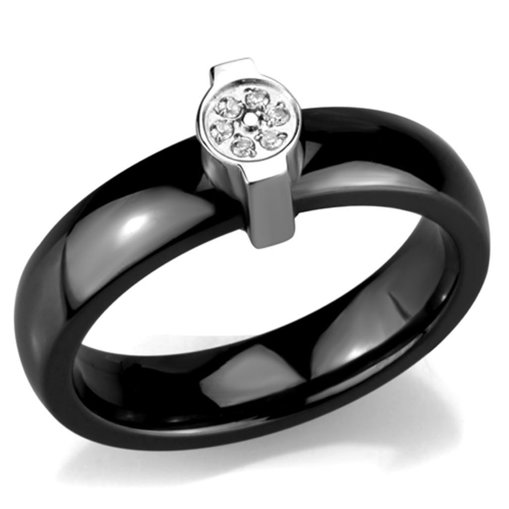 JCE959 High polished (no plating) Stainless Steel Ring with Ceramic  in Jet