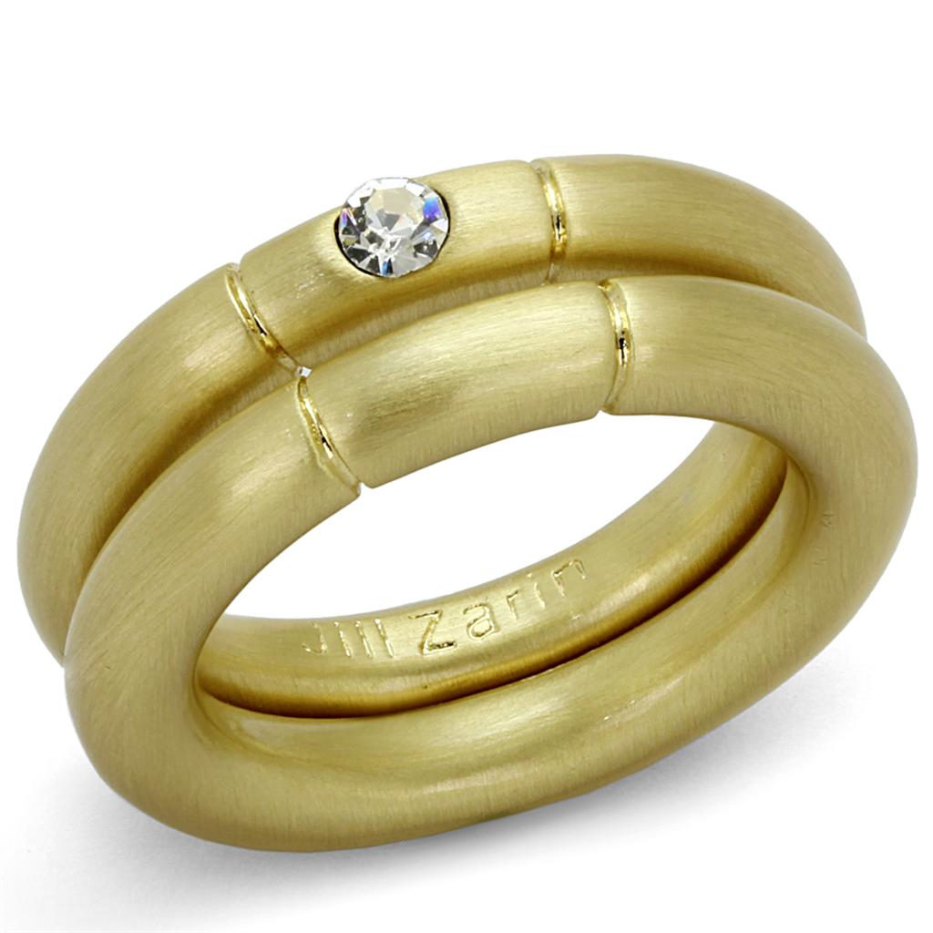 JCE3918 Gold & Brush Brass Ring with Top Grade Crystal  in Clear