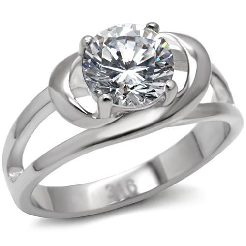 JCE066 High polished (no plating) Stainless Steel Ring with AAA Grade CZ  in Clear