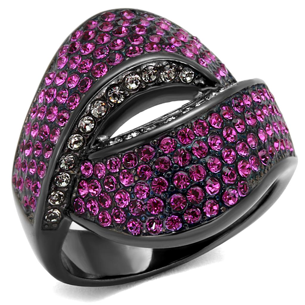 JCE1303LJ IP Light Black  (IP Gun) Stainless Steel Ring with Top Grade Crystal  in Light Peach
