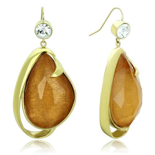 JCE1483 IP Gold(Ion Plating) Stainless Steel Earrings with Synthetic Synthetic Stone in Clear-Default Title