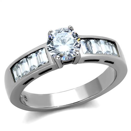 JCE2117 High polished (no plating) Stainless Steel Ring with AAA Grade CZ  in Clear