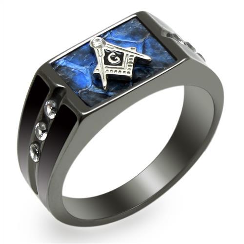 JCE3116 Two-Tone IP Black Stainless Steel Ring with AAA Grade CZ  in Clear