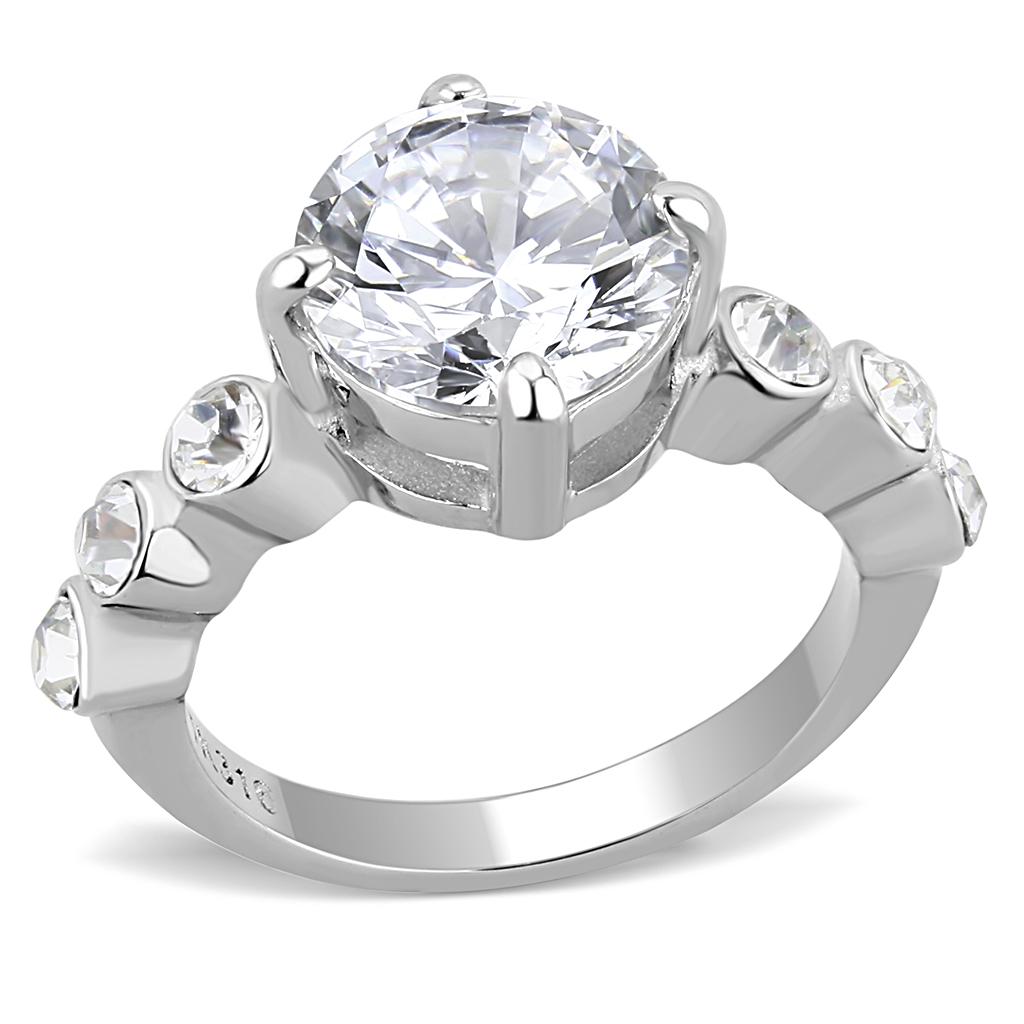 JCE3247 High polished (no plating) Stainless Steel Ring with AAA Grade CZ  in Clear