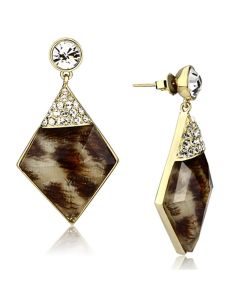 JCE063 IP Gold(Ion Plating) Brass Earrings with Synthetic Synthetic Stone in Animal pattern