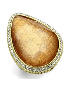 JCE083 IP Gold(Ion Plating) Brass Ring with Synthetic Synthetic Stone in Orange