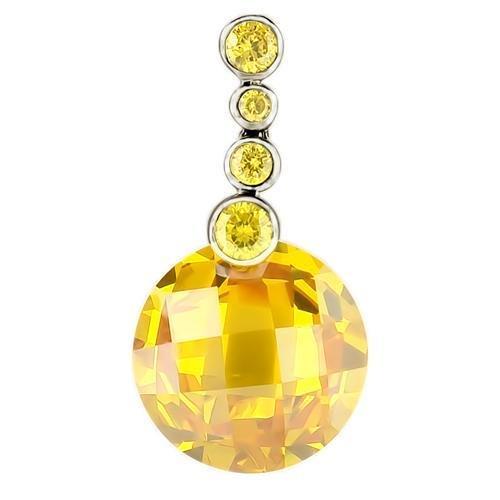 JCES239 Rhodium 925 Sterling Silver Pendant with AAA Grade CZ  in Topaz-Default Title
