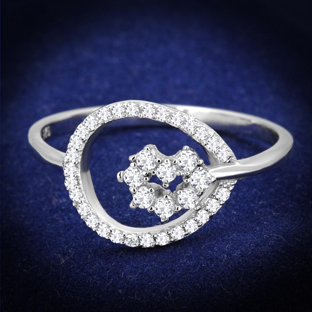 JCE307 Rhodium 925 Sterling Silver Ring with AAA Grade CZ  in Clear